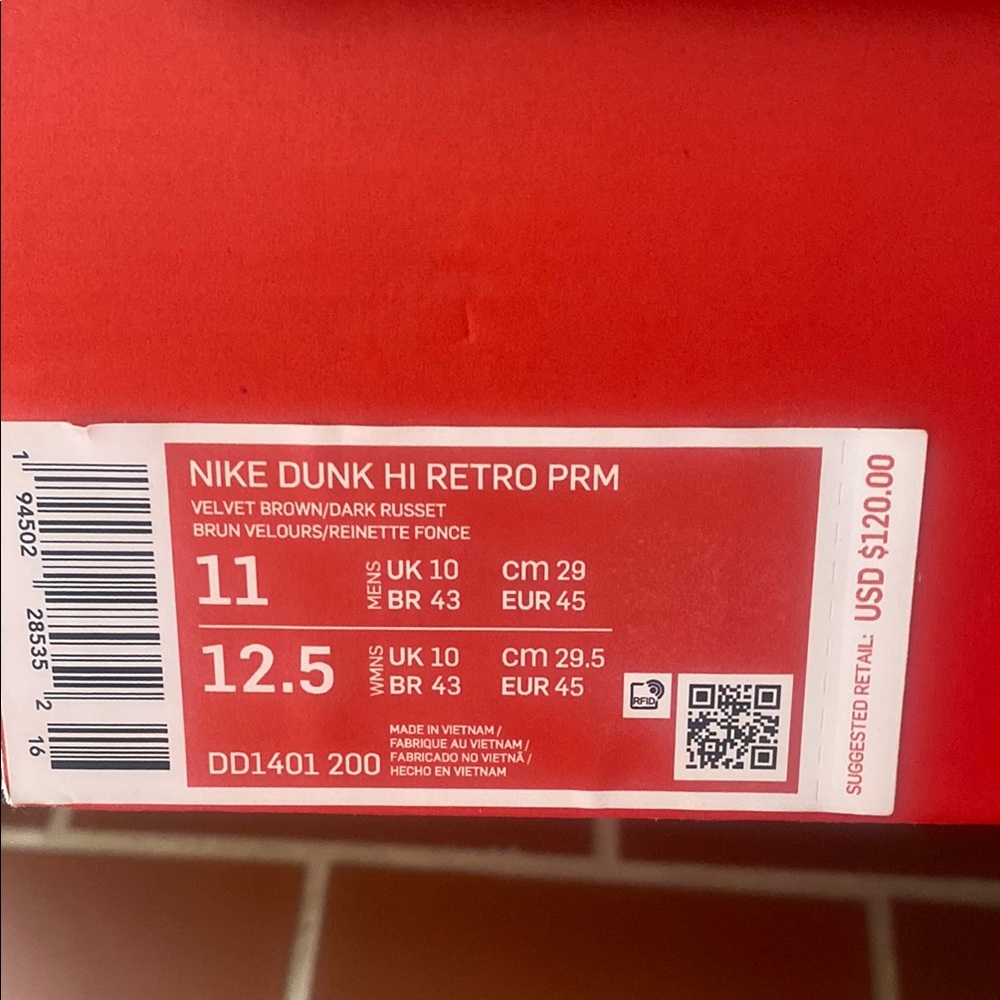 Nike Dunk Hi Retro PRM in Velvet Brown 11